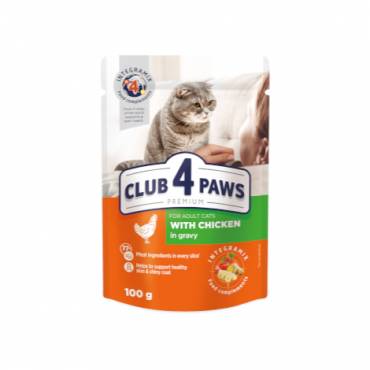CLUB 4 PAWS Premium "With chicken in gravy". Сomplete canned pet food for adult cats