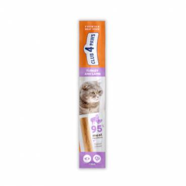 CLUB 4 PAWS PREMIUM MEATY STICK: TURKEY. HIGH IN LAMB. COMPLEMENTARY PET FOOD FOR CATS