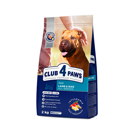 CLUB 4 PAWS Premium "Lamb and Rice" for adult dogs of all breeds. Сomplete dry pet food