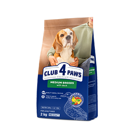 CLUB 4 PAWS PREMIUM FOR MEDIUM BREEDS «WITH DUCK». СOMPLETE DRY PET FOOD FOR DOGS