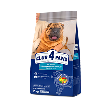 CLUB 4 PAWS Premium "Lamb and Rice" for adult dogs of all breeds. Сomplete dry pet food
