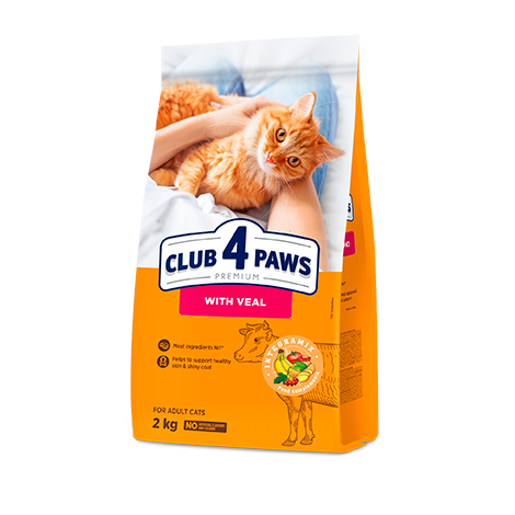 CLUB 4 PAWS Premium "With Veal". Сomplete dry pet food for adult cats