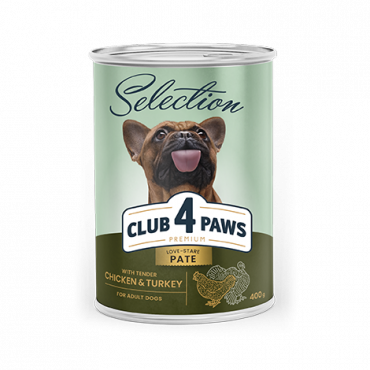 CLUB 4 PAWS Premium Complete canned pet food for adult dogs «Pate with chicken and turkey»