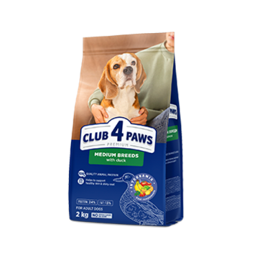 CLUB 4 PAWS PREMIUM FOR MEDIUM BREEDS «WITH DUCK». СOMPLETE DRY PET FOOD FOR DOGS
