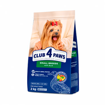 CLUB 4 PAWS PREMIUM FOR SMALL BREEDS «WITH DUCK». СOMPLETE DRY PET FOOD FOR ADULT DOGS