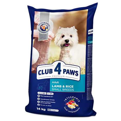 CLUB 4 PAWS Premium "Lamb and Rice" for adult dogs of Small breeds. Сomplete dry pet food