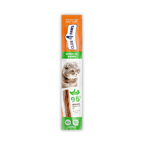 CLUB 4 PAWS Premium meaty stick: CHICKEN. High in DUCK . Complementary pet food for cats