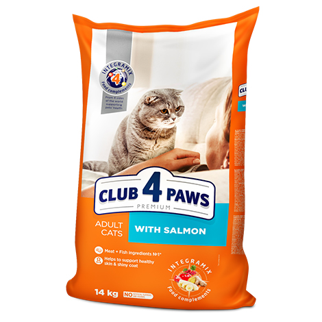 CLUB 4 PAWS Premium "With Salmon". Сomplete dry pet food for adult cats