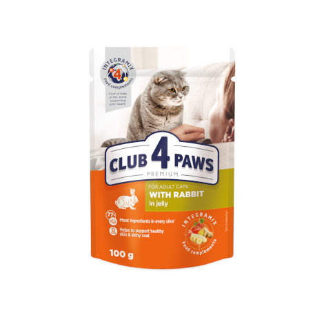 CLUB 4 PAWS Premium "With rabbit in jelly". Сomplete canned pet food for adult cats