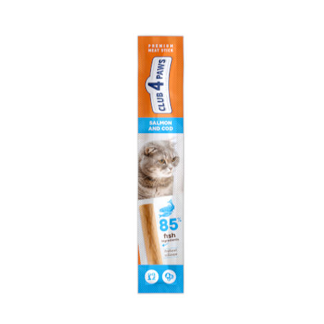 CLUB 4 PAWS Premium meaty stick: SALMON and COD. Complementary pet food for cats