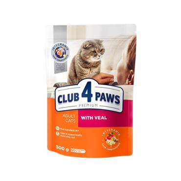 CLUB 4 PAWS Premium "With Veal". Сomplete dry pet food for adult cats