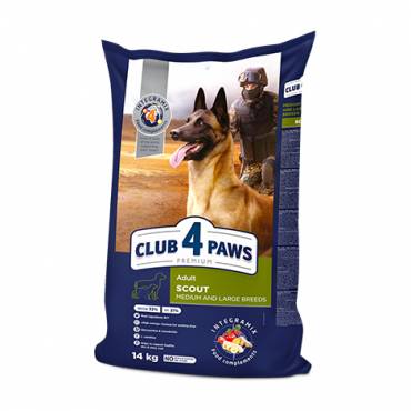 CLUB 4 PAWS PREMIUM «SCOUT» . СOMPLETE DRY PET FOOD FOR ADULT WORKING DOGS MEDIUM AND LARGE BREEDS