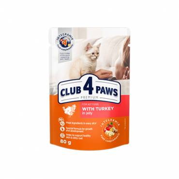 CLUB 4 PAWS PREMIUM FOR KITTENS "WITH TURKEY IN JELLY". СOMPLETE CANNED PET FOOD