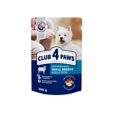 CLUB 4 PAWS PREMIUM "WITH LAMB IN GRAVY". COMPLETE CANNED PET FOOD FOR ADULT DOGS OF SMALL BREEDS