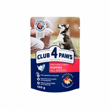 CLUB 4 PAWS PREMIUM FOR PUPPIES "WITH TURKEY IN GRAVY". COMPLETE CANNED PET FOOD