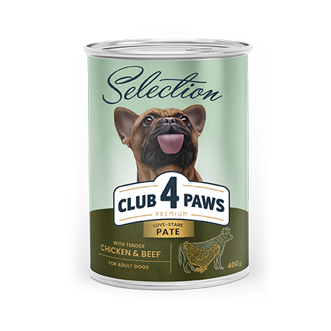 CLUB 4 PAWS Premium Complete canned pet food for adult dogs «Pate with chicken and beef»