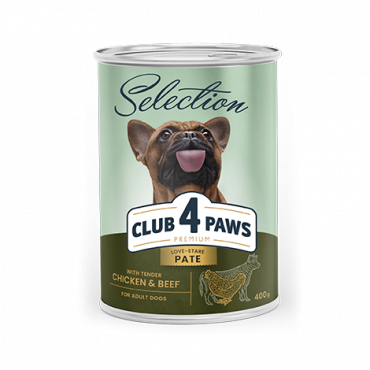 CLUB 4 PAWS Premium Complete canned pet food for adult dogs «Pate with chicken and beef»