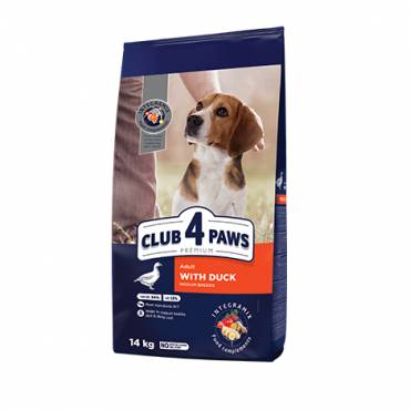 CLUB 4 PAWS PREMIUM FOR MEDIUM BREEDS «WITH DUCK». СOMPLETE DRY PET FOOD FOR DOGS