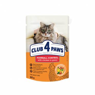 CLUB 4 PAWS PREMIUM "HAIRBALL CONTROL". СOMPLETE CANNED PET FOOD FOR ADULT CATS