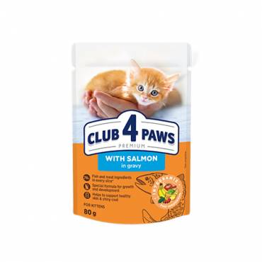 CLUB 4 PAWS PREMIUM FOR KITTENS "WITH SALMON IN GRAVY". СOMPLETE CANNED PET FOOD
