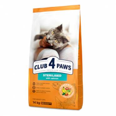 CLUB 4 PAWS PREMIUM «WITH SALMON». СOMPLETE DRY PET FOOD FOR ADULT STERILISED CATS